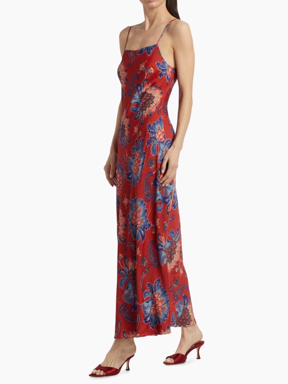 Farm rio luang red blue floral long spaghetti strap maxi dress new tags s small